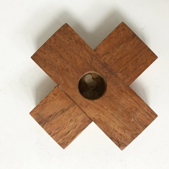 Handmade Wooden Cross Plus X Shaped Candlestick Candle Holders Set of 2 - Picture 8 of 9